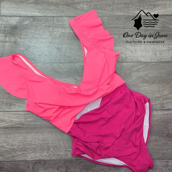 B2Prity Plus Size Ruffle Cross Front Cut Out One Piece Swimsuit Size 2XL - Picture 3 of 7